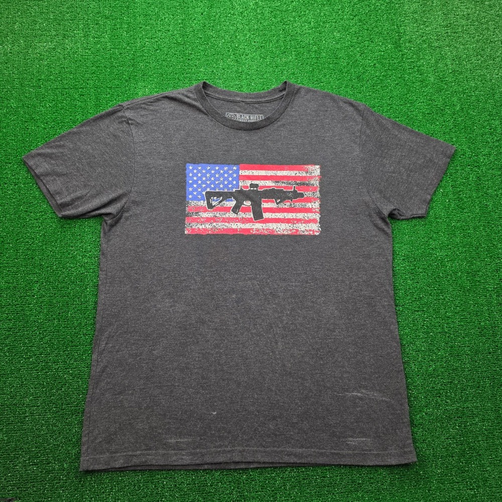 Black Rifle Coffee Company American Flag Rifle Graphic Tshirt Mens Large Gray